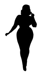 Black silhouette of a fat woman on a white background - 520820860
