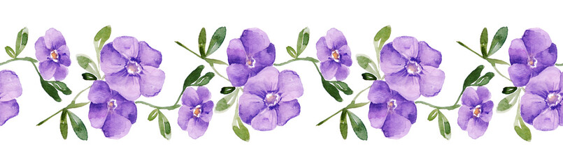 Watercolor periwinkle. Seamless pattern on white background