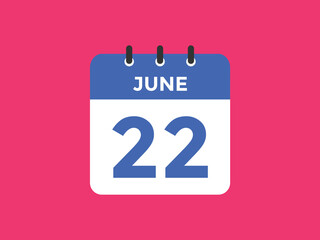 june 22 calendar reminder. 22th june daily calendar icon template. Vector illustration 
