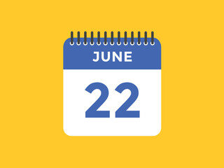 june 22 calendar reminder. 22th june daily calendar icon template. Vector illustration 
