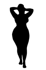 Black silhouette of a fat woman on a white background