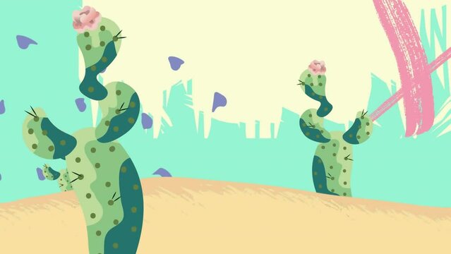 Animation of cactus and drops over shapes
