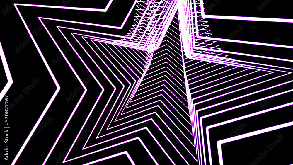Poster moving tunnel of lines in shape of star. design. beautiful tunnel in shape of star on black backgrou