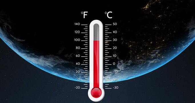 Animation of digital thermometer over globe