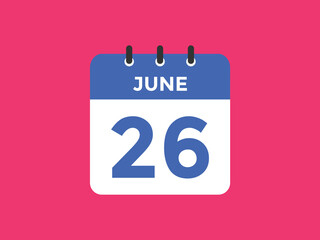 june 26 calendar reminder. 26th june daily calendar icon template. Vector illustration 
