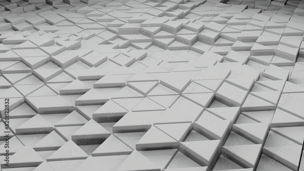 Poster surface of 3d triangles moving in waves. design. wave oscillations on surface of triangles. geometri