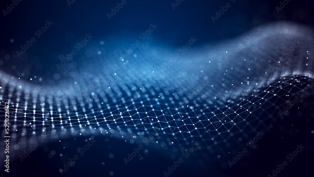 Leinwandbilder Big data visualization. The musical stream of sounds. Abstract background with interweaving of dots . 3D rendering.