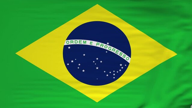 National Brazilian symbol flag waving on wind.