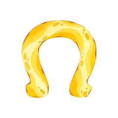 Watercolor golden horseshoe, lucky St. Patrick's day symbol. Good luck sign, hand drawn clip art illustration.