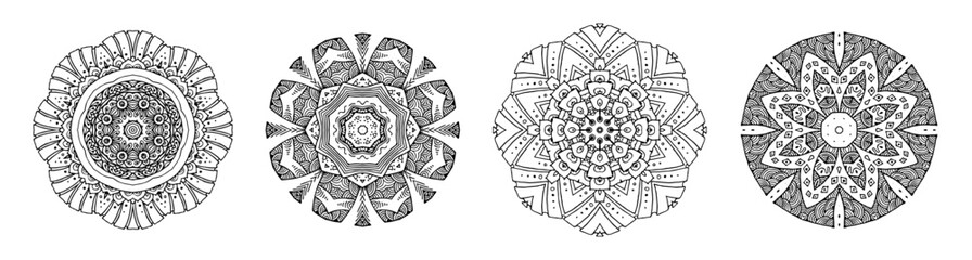 Set of circular mandala patterns for coloring, henna, tattoo, mehndi, books, decoration. Ornate decorative ornament in ethnic oriental style