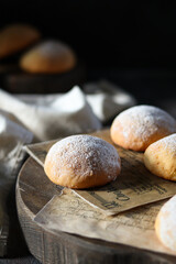 Cottage cheese buns with powdered sugar 