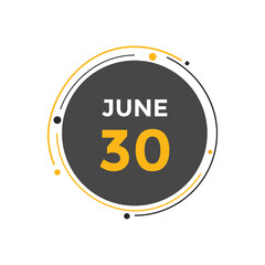 june 30 calendar reminder. 30th june daily calendar icon template. Vector illustration 

