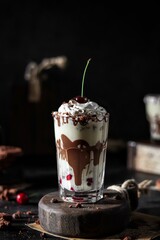 Milkshake with chocolate cookie and cherry 