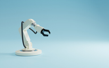 White robotic arm on blue background