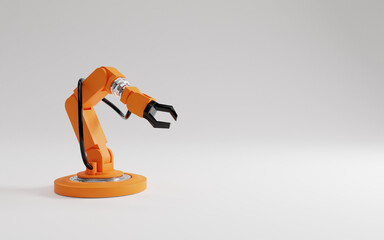 Orange robotic arm on white background