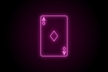 Glowing neon poker card diamond aces 