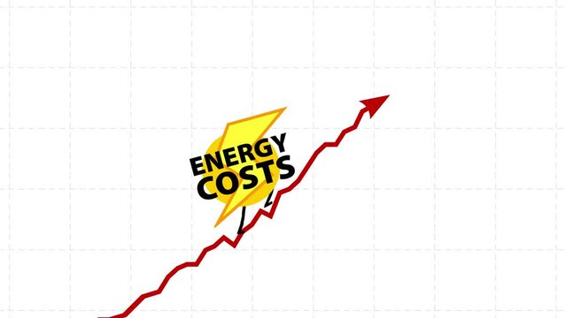 Energy costs rate still goes up seamless loop. Walking up energy sighting symbol. Cartoon character rising fast. Funny business animation.