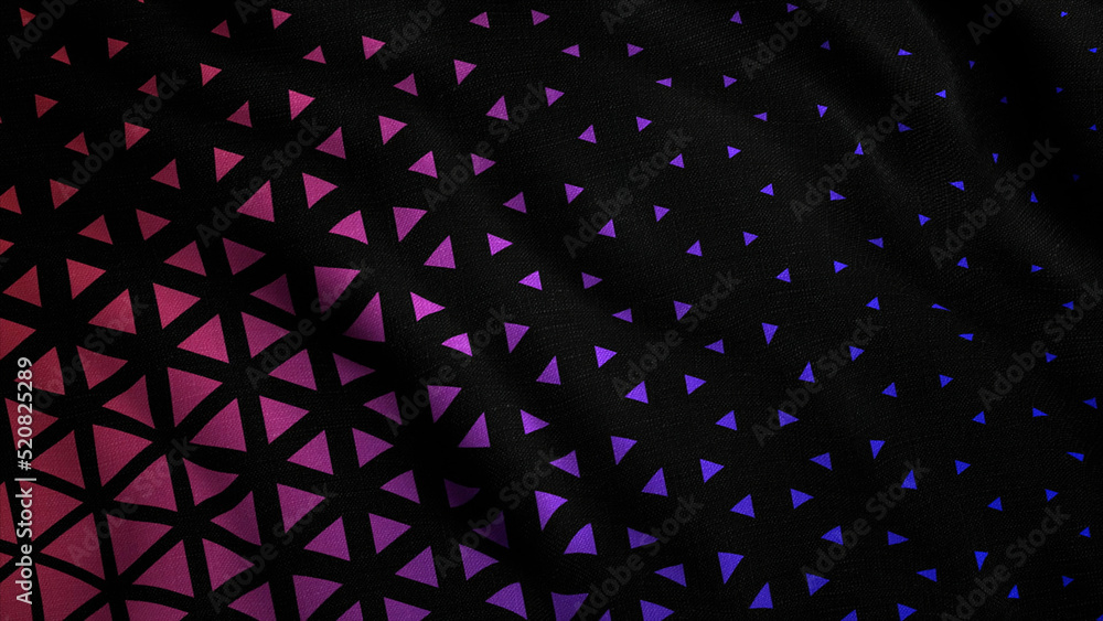 Poster wavy silky soft fabric with pink triangles on a black background. motion. rippling cloth texture wit