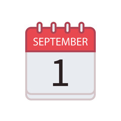 Calendar icon of 1 September. Date and month. Flat vector illustration..