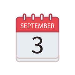 Calendar icon of 3 September. Date and month. Flat vector illustration..