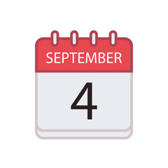 Calendar icon of 4 September. Date and month. Flat vector illustration..