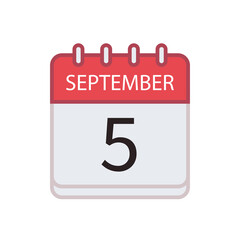 Calendar icon of 5 September. Date and month. Flat vector illustration..