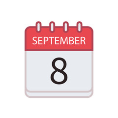 Calendar icon of 8 September. Date and month. Flat vector illustration..