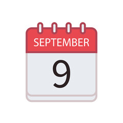 Calendar icon of 9 September. Date and month. Flat vector illustration..