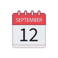Calendar icon of 12 September. Date and month. Flat vector illustration..