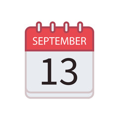 Calendar icon of 13 September. Date and month. Flat vector illustration..