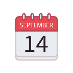 Calendar icon of 14 September. Date and month. Flat vector illustration.