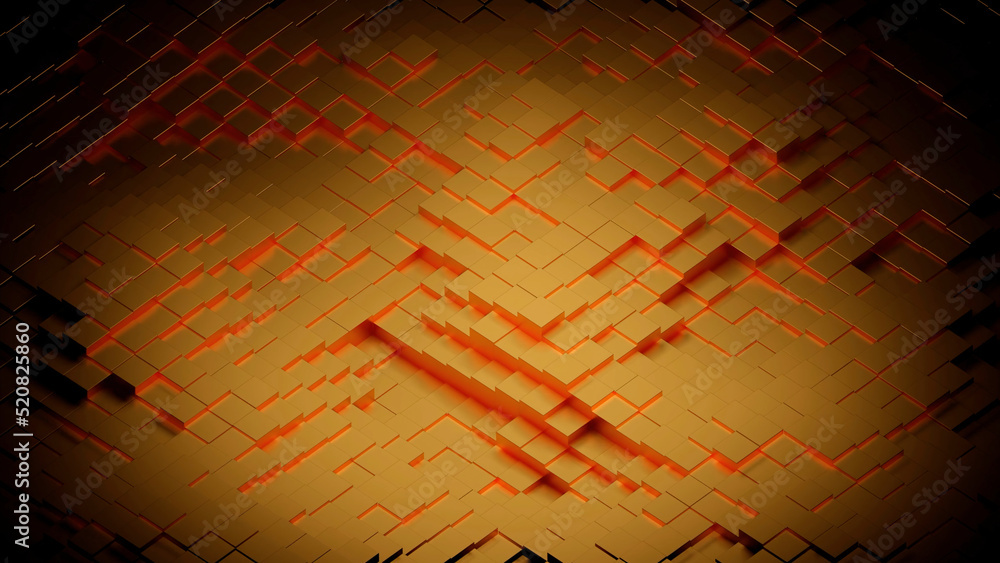 Aufkleber abstract 3d orange background with displacing cubic geometry. design. moving small cubic texture.