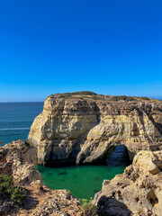 Cliffs along the coast in the Algarve Portugal.