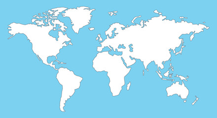 World map isolated on blue background. Silhouette map world with oceans. Vector illustration..