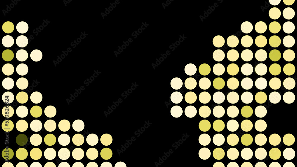 Poster animation with moving yellow circles, seamless loop. design. retro computer or tetris screen backgro