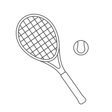 recommend clip art: black outline of tennis racket and ball - vector illustration