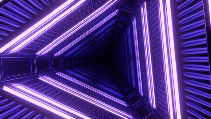 Purple background.Design. A bright corridor in abstraction that rotates clockwise and in which bright flickering white lines are visible.