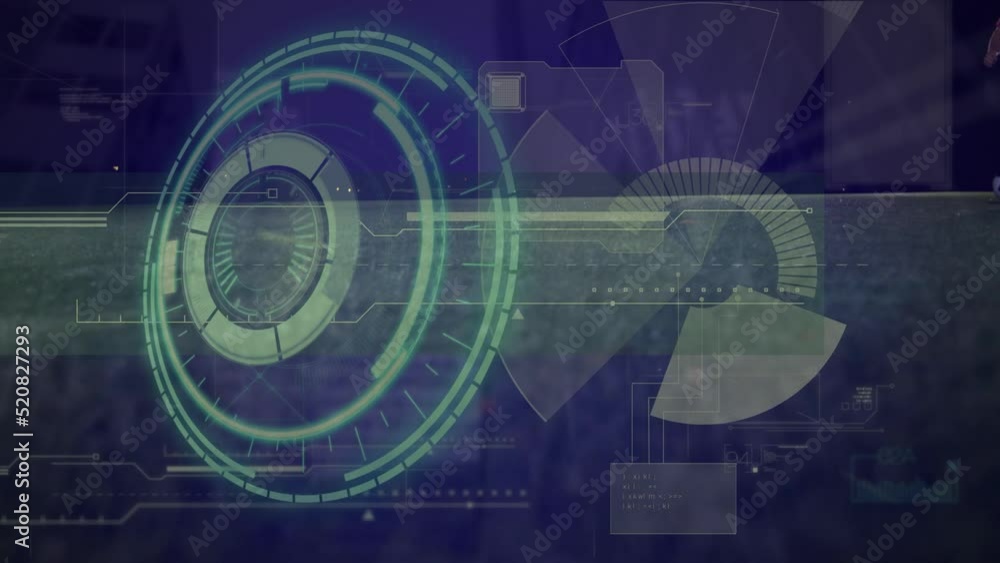 Poster animation of data processing with scope scanning over diverse football players