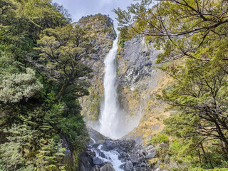 waterfall in the mountains Arthur Pass New Zealand