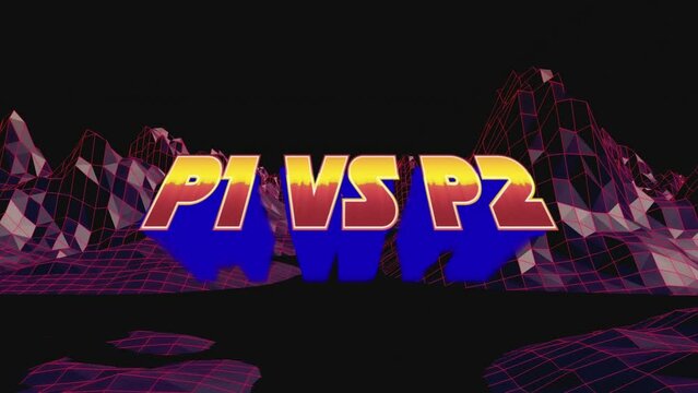 Animation of p1 vs p2 in metaverse space on black background