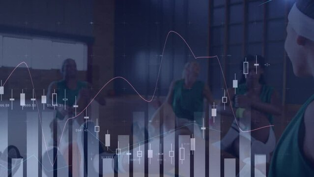 Animation of financial data processing over diverse basketball players - Powered by Adobe