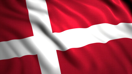 The bright red flag of Denmark.Motion.The national symbol of Denmark with a white cross made in computer graphics.