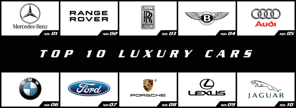 Tokyo, Japan - November 10, 2021: Logos collection of different brands of cars, on transparent paper. TV magazine print out.