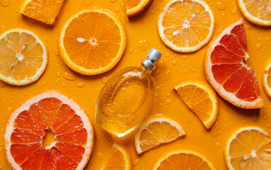 Perfume with citrus extracts. Selective focus. spa.