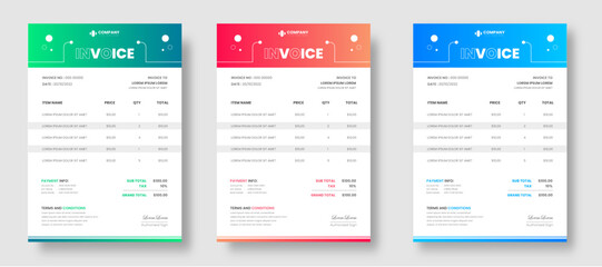 corporate modern minimal Business invoice form template. Invoicing quotes, money bill, Tax form, payment receipt, price invoices and payment agreement design template set.