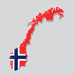Flag of Norway in the shape of the country's map