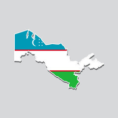 Fototapeta premium Flag of Uzbekistan in the shape of the country's map