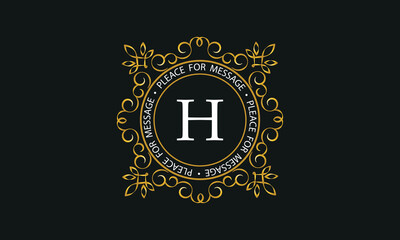Luxury background of golden color and letter H. Template for design elements of ornament, label, logotype