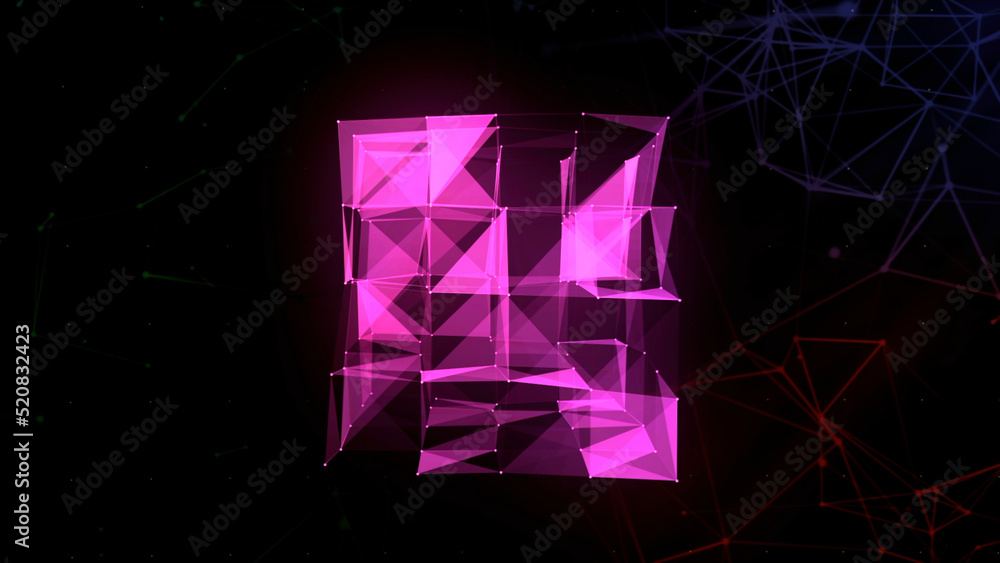 Aufkleber transforming polygonal complex shape in digital space. motion. artificial intelligence ai exploring 