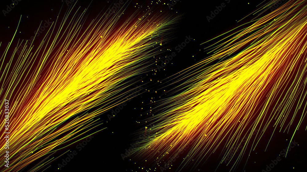 Poster moving streams of energy lines on black background. motion. parallel flows of energy lines. streams 